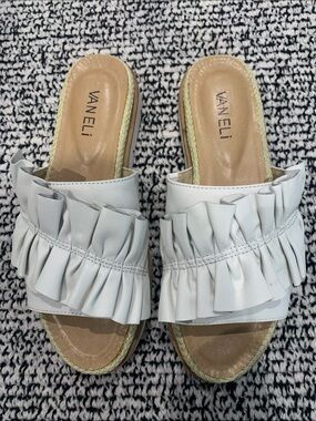Vaneli White Ruffle Slide Sandals